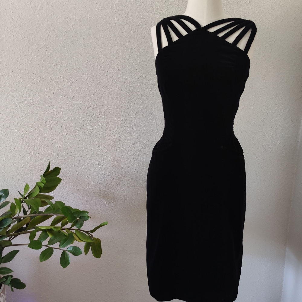 Vintage LBD, Little Black Dress, Velvet NYE, Retro Wiggle Sheath, Pinup Maisel